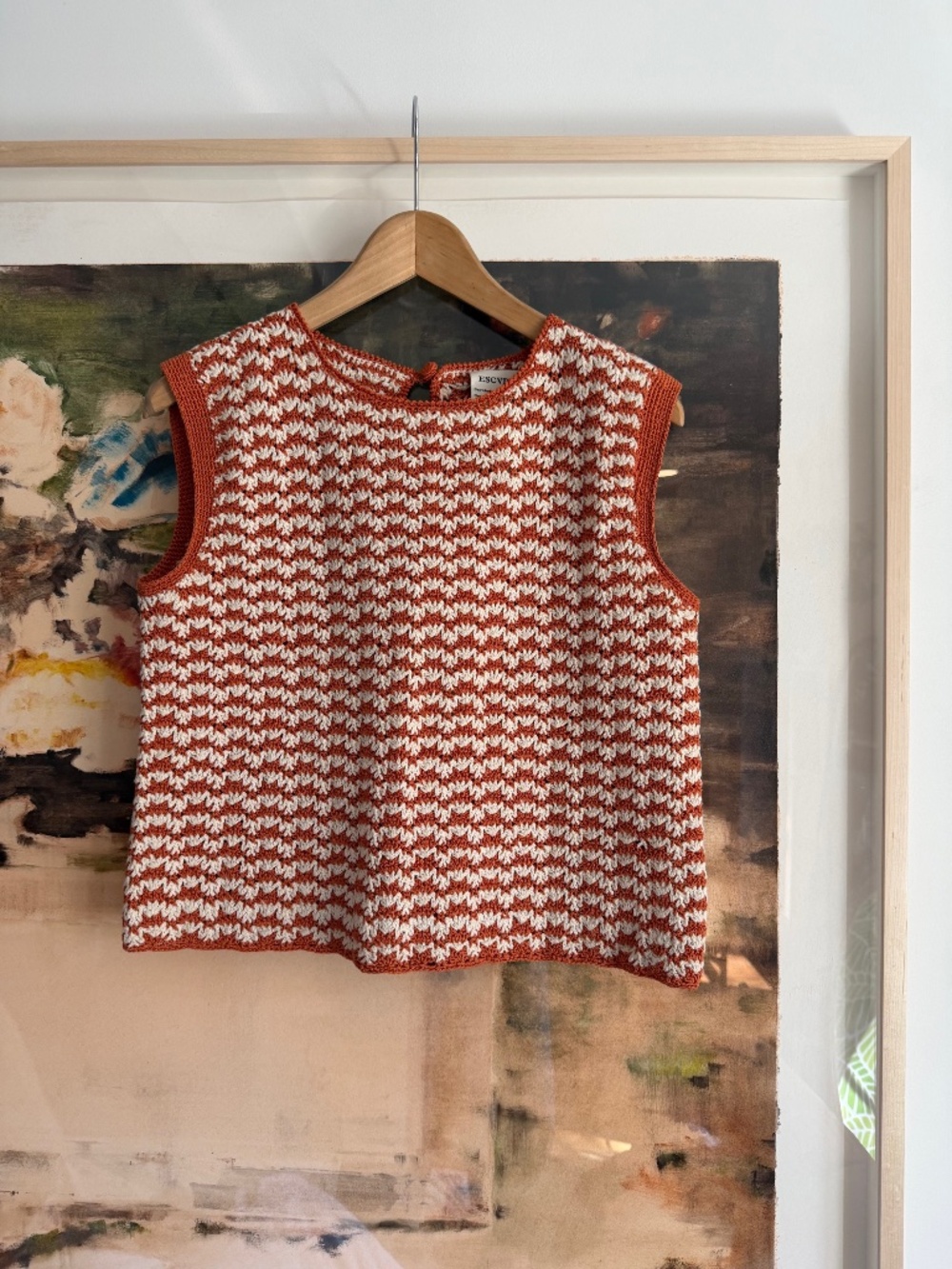 ESCVDO cropped striped crocheted cotton tank